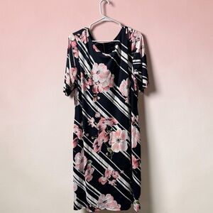 Ronni Nicole Navy and Pink Floral Midi Dress